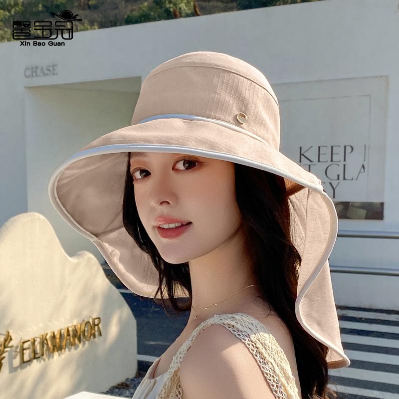 Big Eaves Hat Children Summer Outdoor Fashion Fisherman Hat with Ponytail Hole Sun Protection Hat Shawl Neck Protection Sun Hat