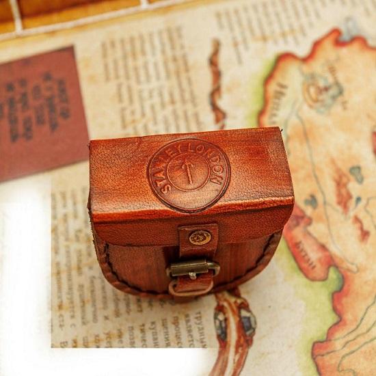 Brass Pocket Compass with Leather Case Engravable Nautical Gift