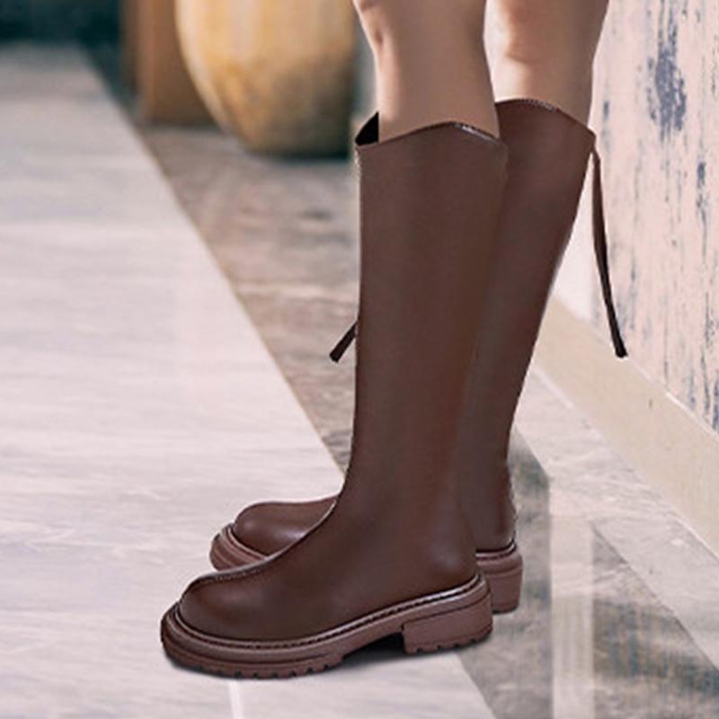Winter New Heightening Knight Boots Thick Heel Retro Boots Women's Versatile Women's Shoes Plus Velvet Boots
