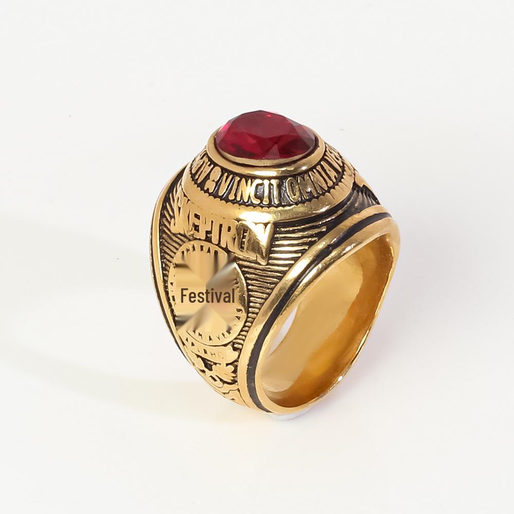 Filipíny Zlato Rubín Pánský Armádní Prsten z Nerezové Titanové Oceli
