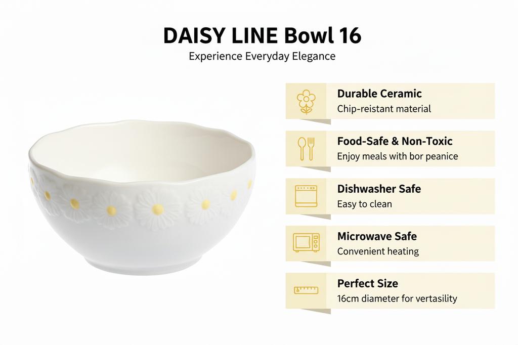 Ceramic Bowl, Salad Bowl, 16 Cm, Elegant, Functional, Daisy Line