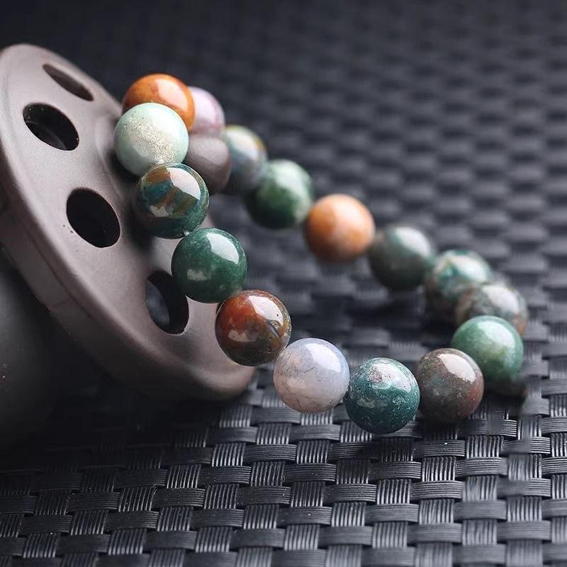 8mm Natural Aquatic Plant Agate Bracelet for Men and Women, Single-loop Indian Agate Chalcedony Bracelet, Single-loop Women's Accessory