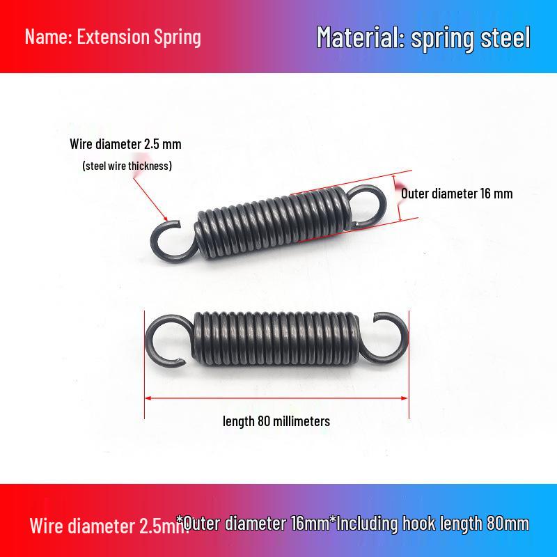 

Жовта пружина натягу з гачками для дверцят духовки: Діаметр дроту 2,5 мм, Зовнішній діаметр 14-22 мм, Довжина 45-350 мм.