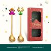HANYANG Christmas Spoon Set Christmas Gift Cutlery Two Sets of Dessert Spoons and Forks Santa Elk Doll Spoon