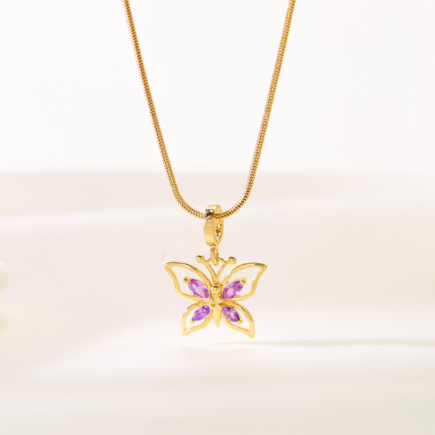 Европейские и американские ожерелья женские высококачественное простое темпераментное подвеска-бабочка ажурная цирконовое ожерелье-бабочка цепочка на ключицу