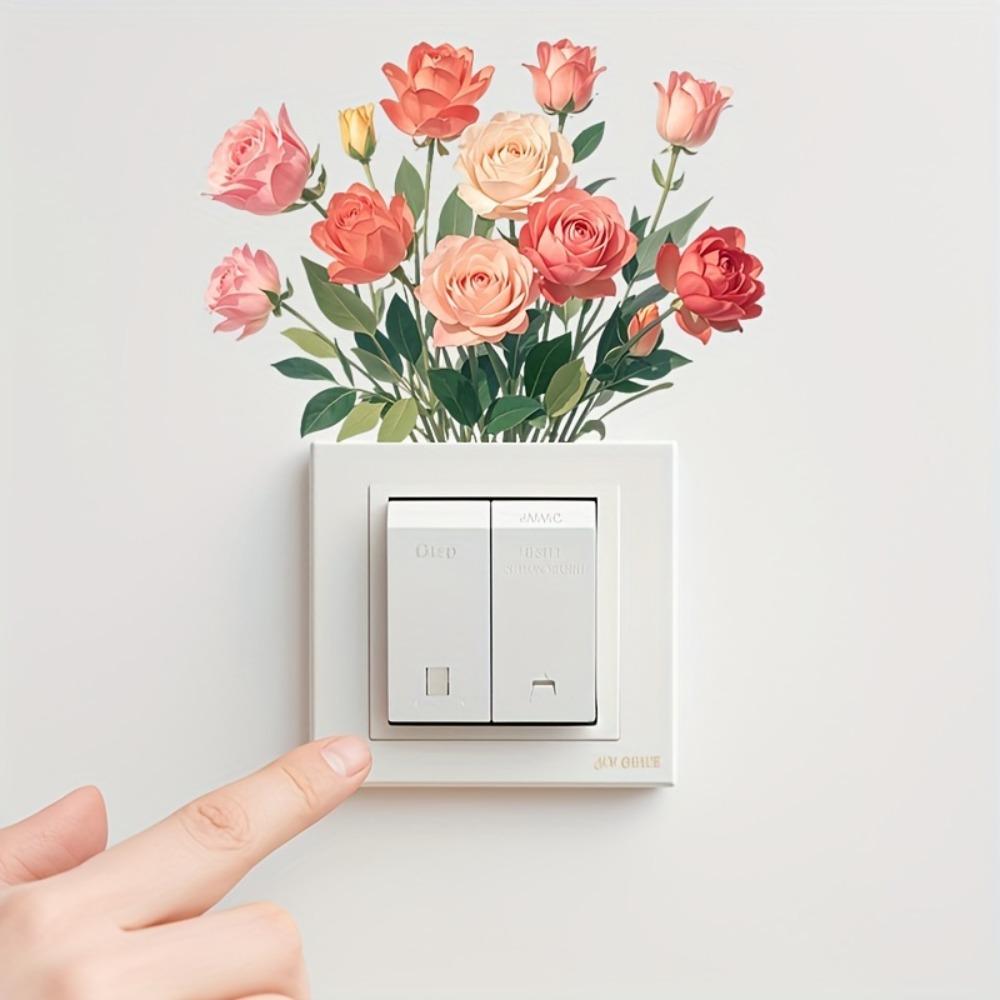 1pc Elegant Pink Floral for Switch Sticker - Self-Adhesive, Removable & Reusable Wall Decal for Bathroom.