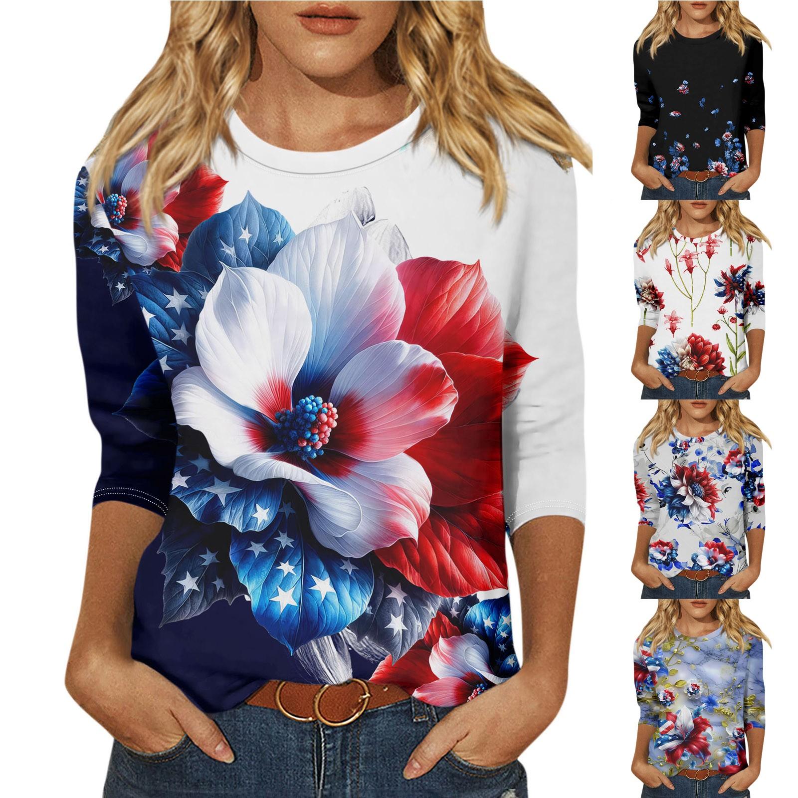 

Женская модная повседневная свободная футболка с круглым вырезом и рукавами 3/4 с принтом, женский топ