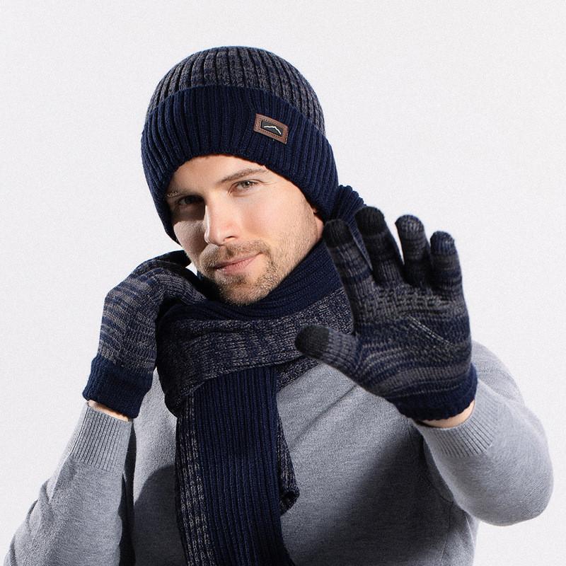 Acrylic Knit Hat Scarf Gloves Set With Windproof Warmth For Outdoor Winter Men And Women