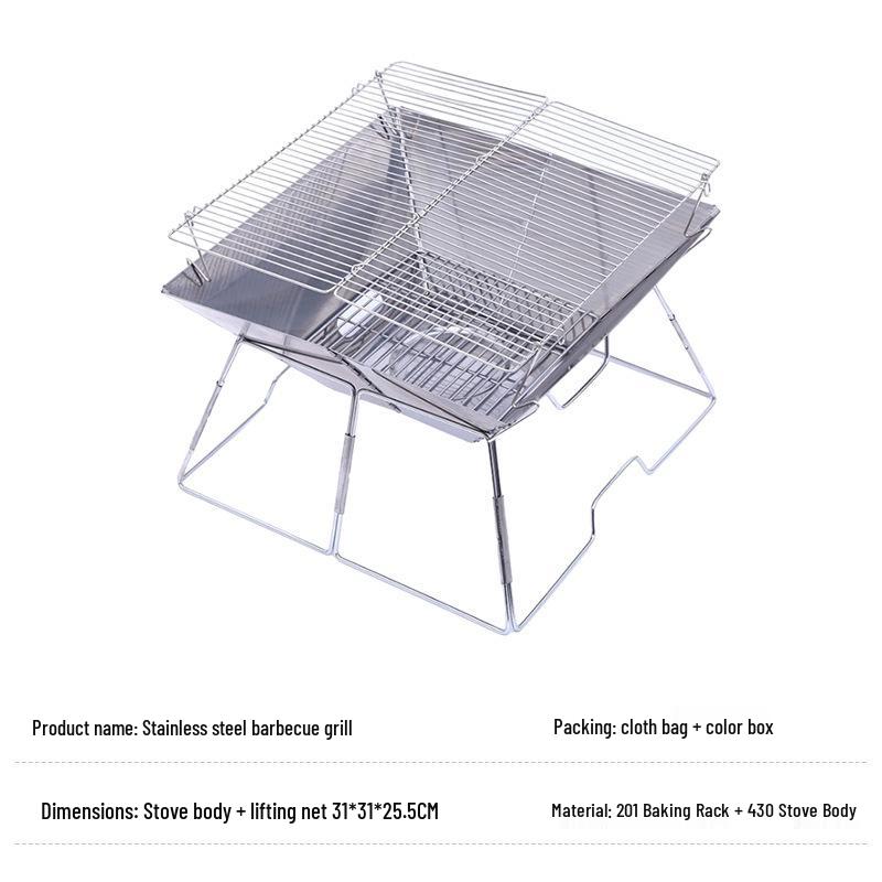 Portable Stainless Steel Folding BBQ Grill and Wood Stove for Outdoor Camping