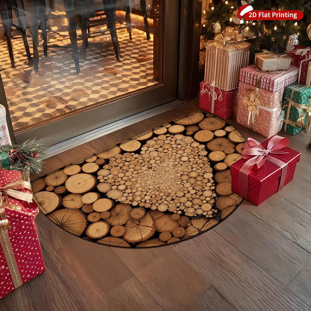 1 Stück Holzmuster Halbkreis Willkommen Fußmatte Rutschfest für Außenbereich Terrasse Veranda Küche Badezimmer Eingangsbereich Bodenmatte