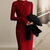 Mid-length Knitted Dress for Women In Autumn and Winter Half Turtleneck Slimming Casual Sweater Dress
