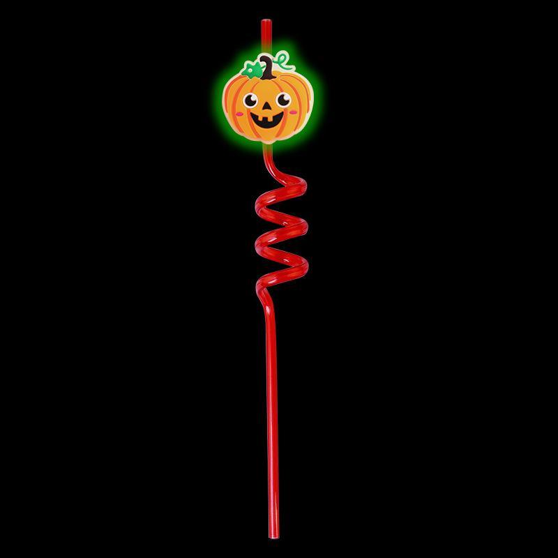 1Pcs Luminous Halloween Spiral Drinking Straws With Bats Ghost Pumpkin Witch Patterns Goodie Gifts For Kids Halloween Party