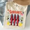 Retro Sardine Shirt Distressed Sardines Tee Vintage Fish T-Shirt Olive Lemon