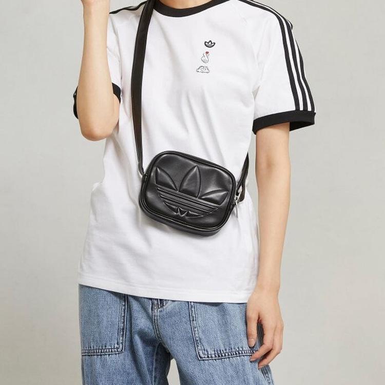 New Adidas Originals Polyurethane Artificial Leather Shoulder Bag Crossbody Bag Mini Women's Black IT7379