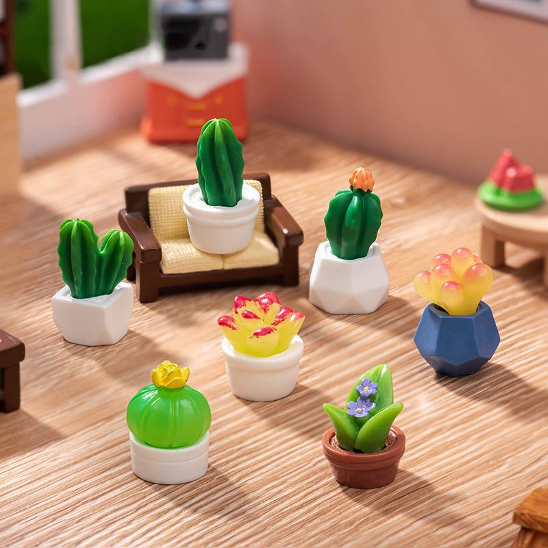 Cartoon Cute Mini Succulent Potted Plant Miniature Figurine Kawaii Desktop Small Ornament Creative Diy Home Decoration Gifts
