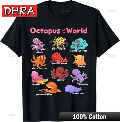 Chibi Octopus of The World T-Shirt Octopus Species Chibi Style Fresh Classic Tshirts White Minimalist Casual Bold Tshirt College