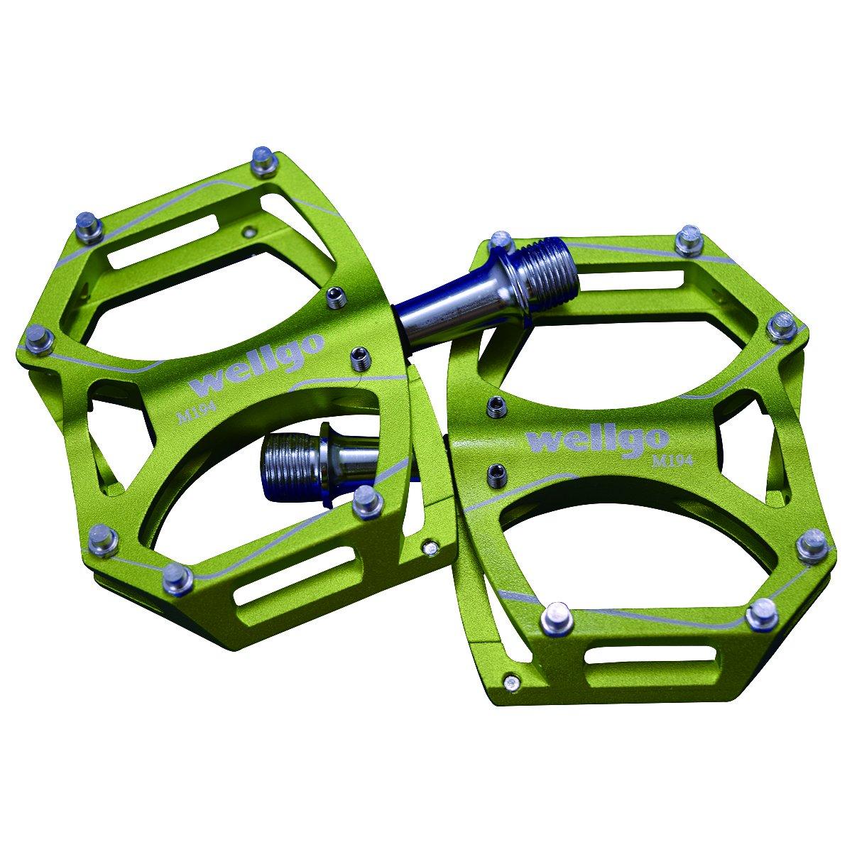 

WELLGO Aluminum Pedals with Apple M194 Pins, CNC, Thin, Green, 260g, Road/ATB/MTB,