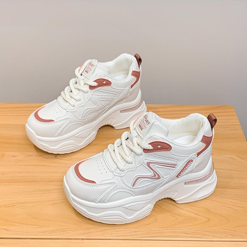 Fashion Fashion Mix Color Chunky Sneakers Women 2025 Spring Pu Leather Lace Up Platform Shoes Woman Thick Bottom Vulcanized Sneakers