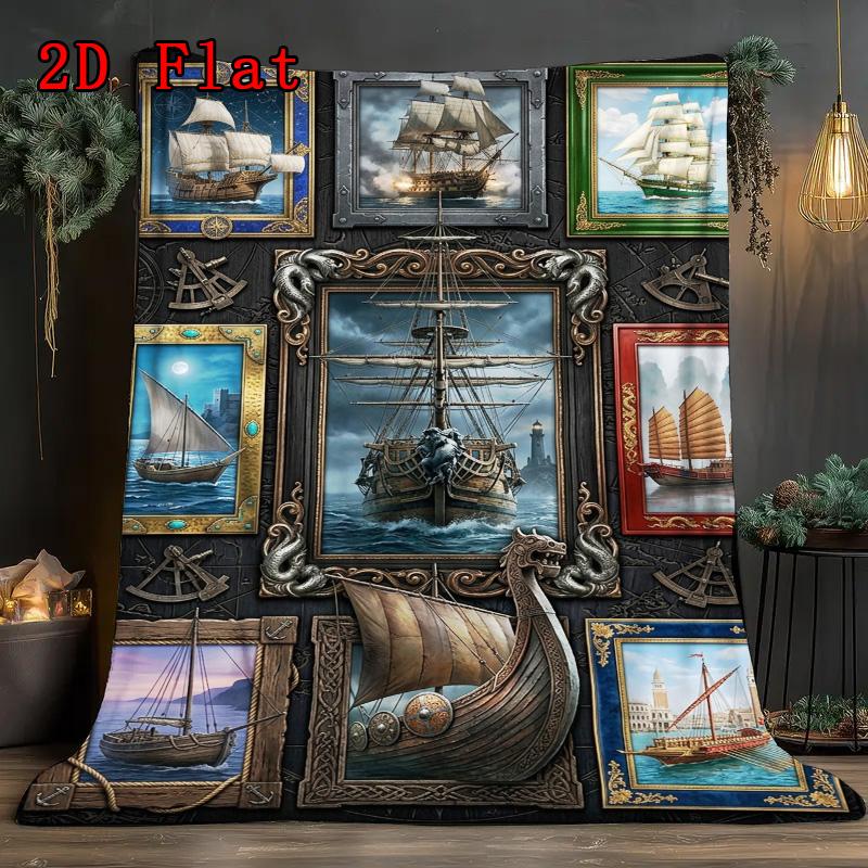 Maritime Legacy Adventure 2D Flat Pattern Flannel Blanket, High quality All Seasons, Home Decor, Warmth and Comfort, Perfect for Christmas Gifts.