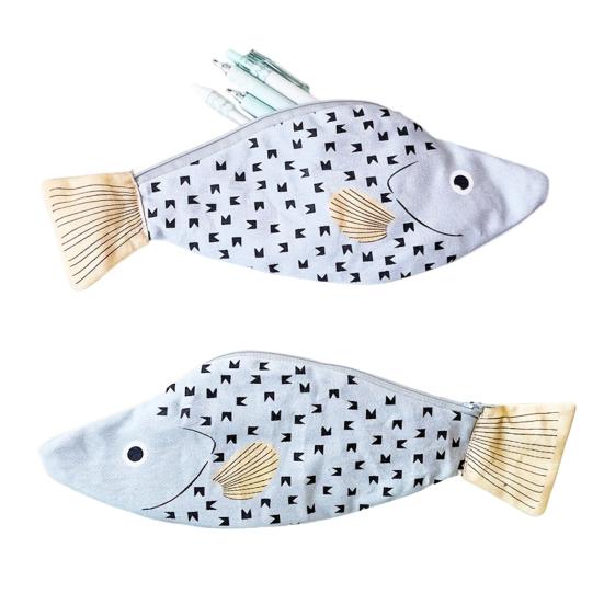 Pencil Bag Fish Shape Smooth Zipper Closure Pen Holder Large Capacity Thickened Canvas Stationery Organizer