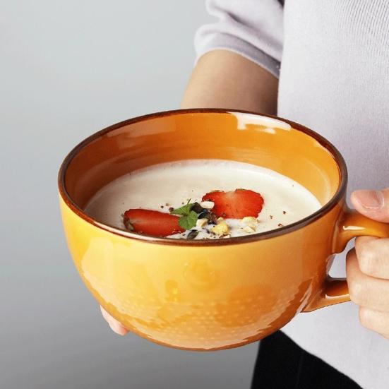 Keramická snídaňová miska 700ml hrnek na polévku vhodný do mikrovlnné trouby a trouby s víčkem a lžičkou Velkokapacitní polévková miska na ovesné nudle
