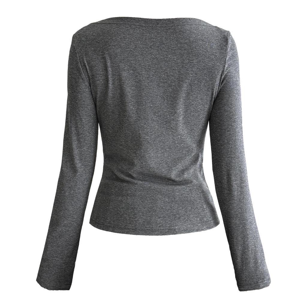 Lu Xi Retro High-Intellect Boat Neck Slim Fit Long Sleeve Top for Women - Autumn Edition