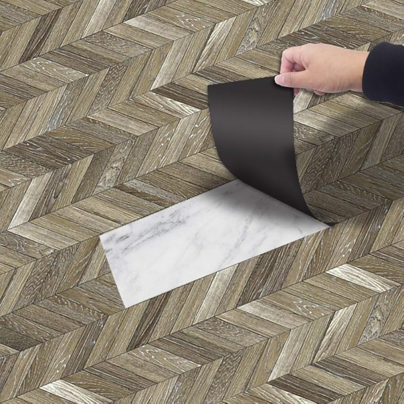 Wood Grain Peel and Stick Vinly Floor Wall Sticker, Non-Slip Tiles Transfer Sticker Roll for Floor Wall, Herringbone, 7.87x118inch