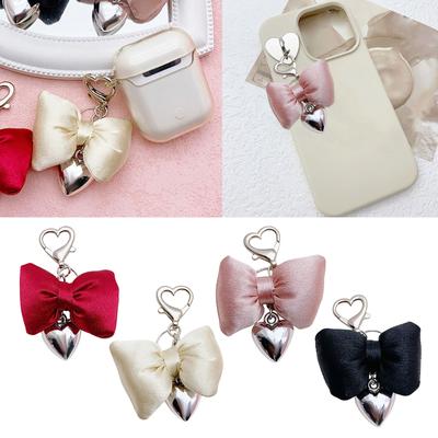 Elegante chaveiro com pingente de laço elegante coração e laço chaveiro com decoração de bolsa de mão para mulheres e meninas