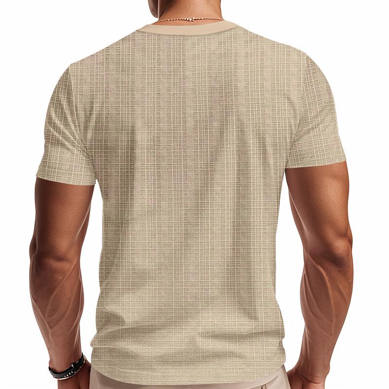 Mens V Neck Short Sleeve Solid Color Button Front Casual Summer T Shirt