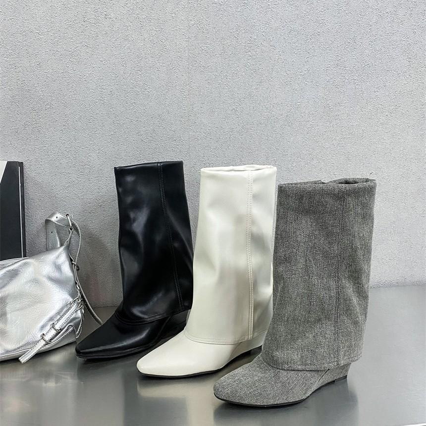 2025 Sleeve Retro Western Cowboy French Simple Niche Pant Pants Boots Pointed Wedge Heel Haute Couture Women's Short Boots cm colore grigio