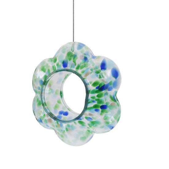 Colorful Glass Bird Feeder Outside Hanging Fly Through Bird Feeder Flower Shape Birdfeeder for Blue Jay Finch Garden Decor