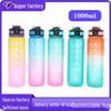 Gradient Color 1L Sports Water Bottle with Straw - Large Capacity Outdoor Plastic Space Cup