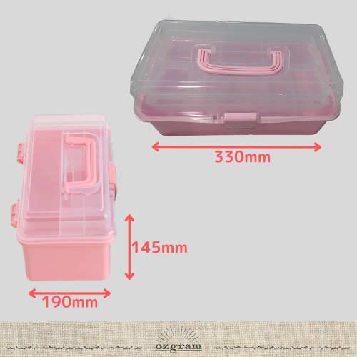 ozgram 3-Tier Resin Toolbox (330mm W x 190mm D x 145mm H), Pink, Large Capacity Storage Box, Tool Box, Medical Box, Foldable Storage Case for Tools, S