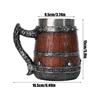Tavern Mug Double Wall Medieval Cup 550ml Simulated Wooden Barrel Stainless Steel Mug Handmade Bucket Shaped Drinkware Beer
