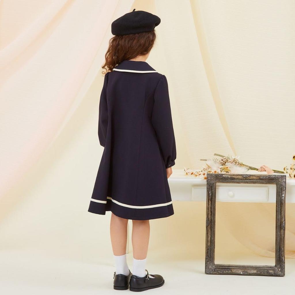 Chopin School Entrance Ceremony Sailor Long Piping Dress with Size Navy Girls' Dress, 2-Way, Collar, Sleeve, Ribbon, 110cm, (7376-2356)