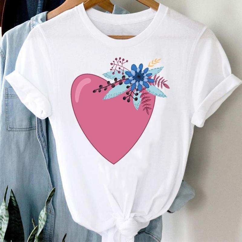 

Любовное Письмо Сердце 90-х Женская Повседневная Футболка с Принтом Рукав Мода Летний Топ Полиэстеровая ткань Футболка с Принтом S