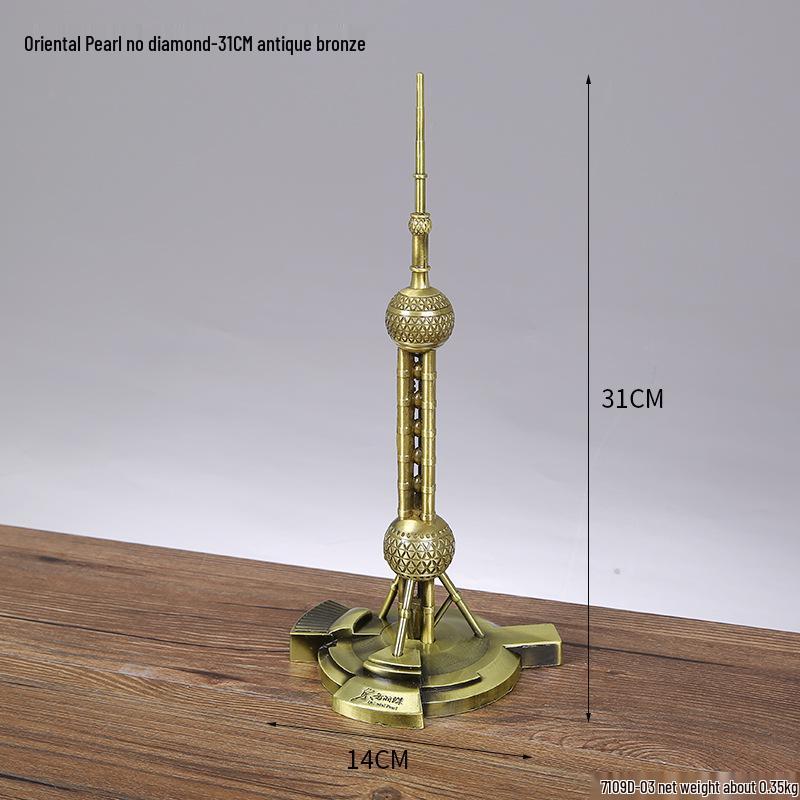 Envy Porcelain Oriental Pearl Tower Model: Shanghai Architectural Souvenir Figurine for Desktop Decoration.