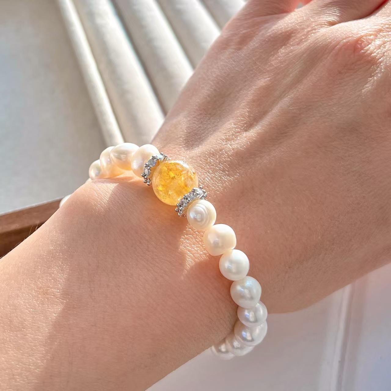 7-8Mm Retro High Quality Natural Freshwater Pearl Citrine Bracelet Basic Commuter Bracelet