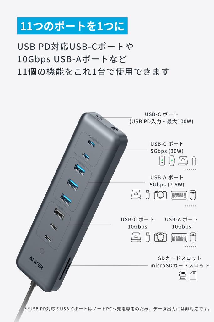 Anker Data Hub 5Gbps High Speed Data Transfer 100W USB PD Compatible 65W Adapter Included Port Port Equipped with microSD SD Card Slot Compatible with