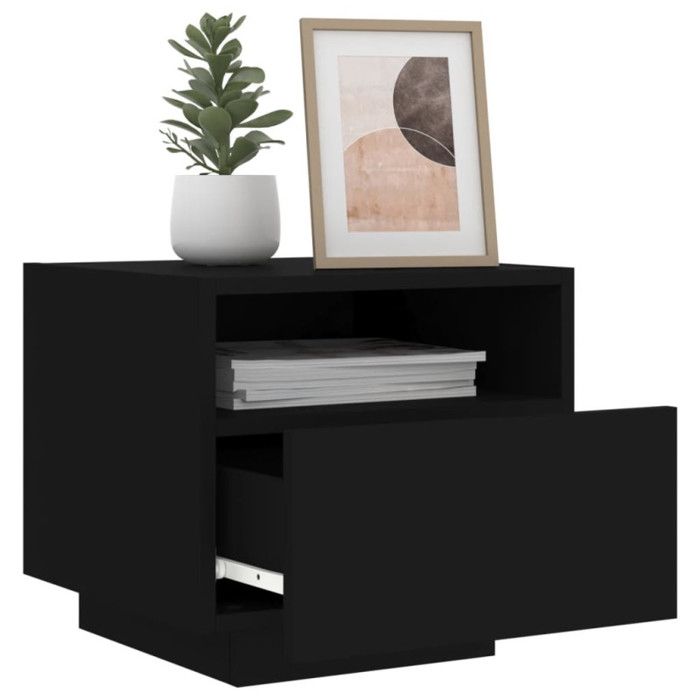 VidaXL Table de Chevet avec Lumières LED, Armoire de Nuit avec Rangement, Table de Nuit, Meuble de Chambre, Moderne, Chêne 836800