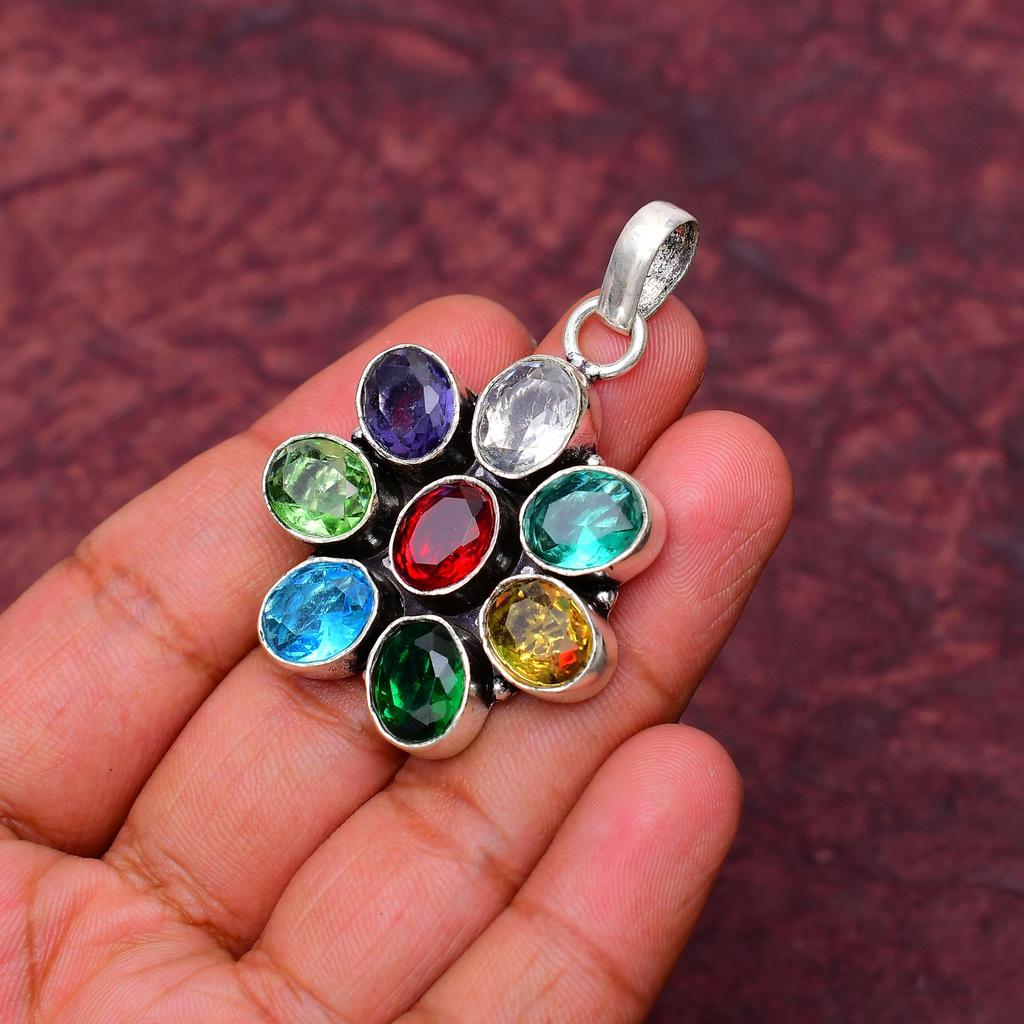 Ciondolo con Pietre Preziose Multipiètra Pietra Preziosa : Ciondolo Gioiello Fatto a Mano in Argento Sterling 925
