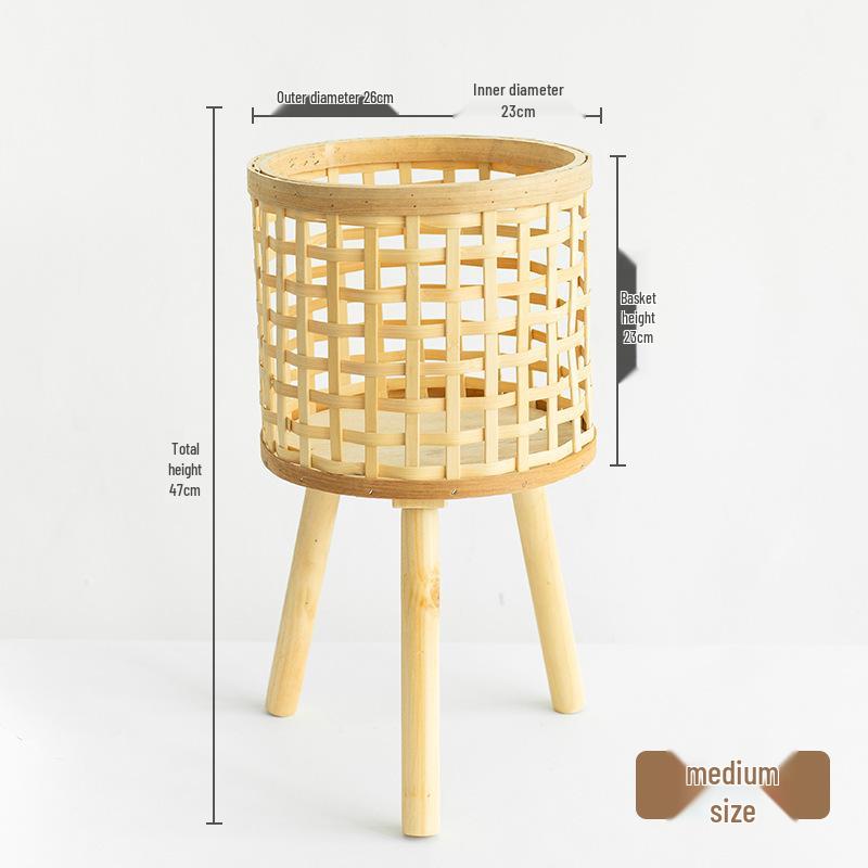 Nordic Style Bamboo Woven Plant Basket - Rattan Balcony Pothos Stand