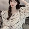 Francuska Stylowa Designerska Bluzka Chiffonowa z Długim Rękawem do Noszenia na Zewnątrz, Świeża w Kropki, Damska Jesienna Mała Bluzka