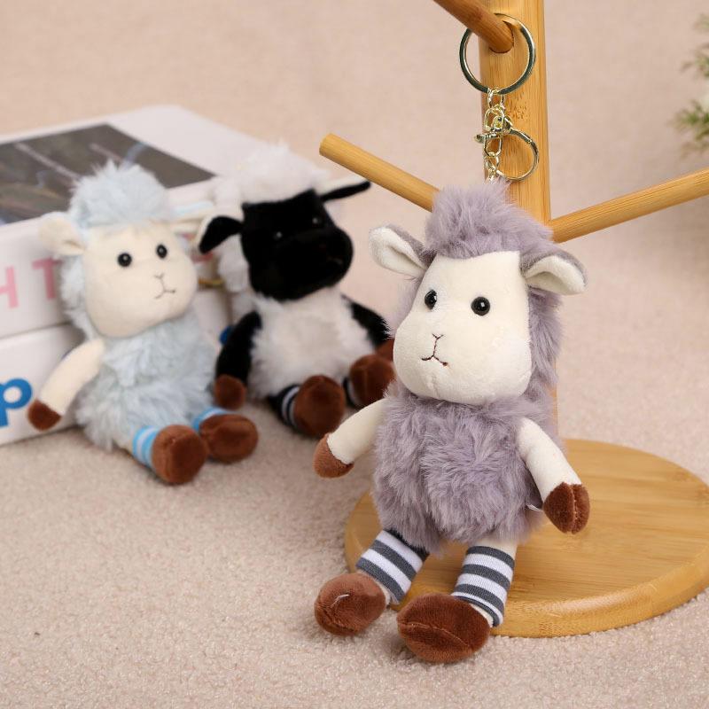 Cute Cartoon Plush Sheep Keychain Soft Fluffy Fabric Bag Charm for Women Girls Backpack Pendant Creative Gifts