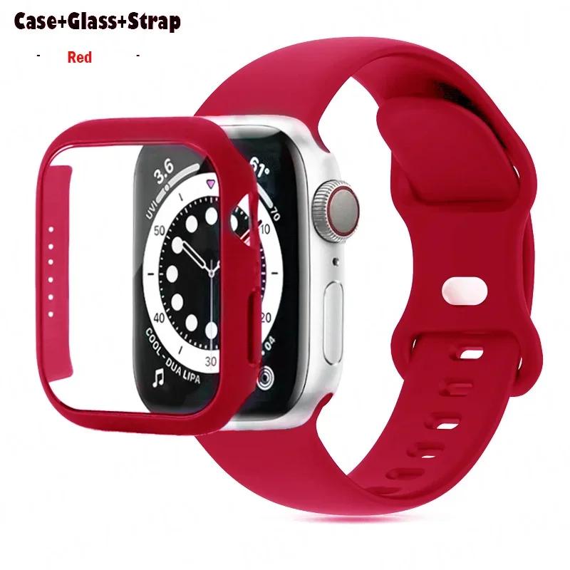 Glas+Gehäuse+Armband Für Uhrenarmband 44mm 41mm 45mm 40mm 38mm 42mm Silikonarmband iWatch Serie 9 8 3 4 5 6 SE 7 Armbänder