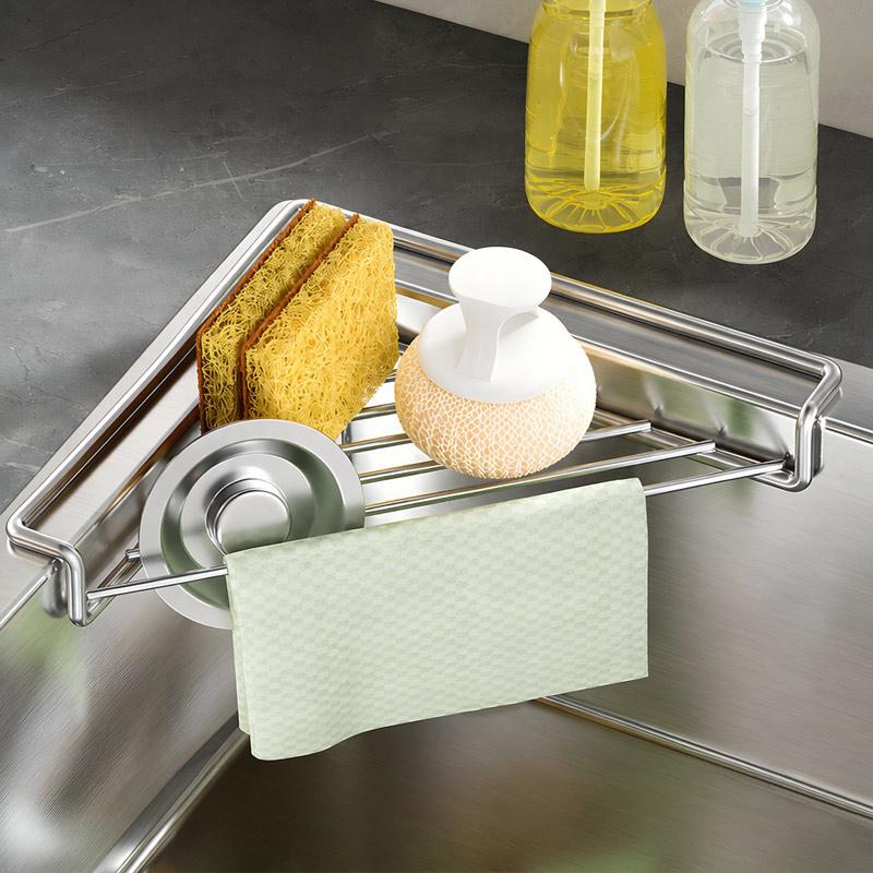 Stainless Steel Corner Sink Shelf With Triangular Open Wire Rack For Sponges Soap Plates Cups Dish Drying Rack Kitchen Counter