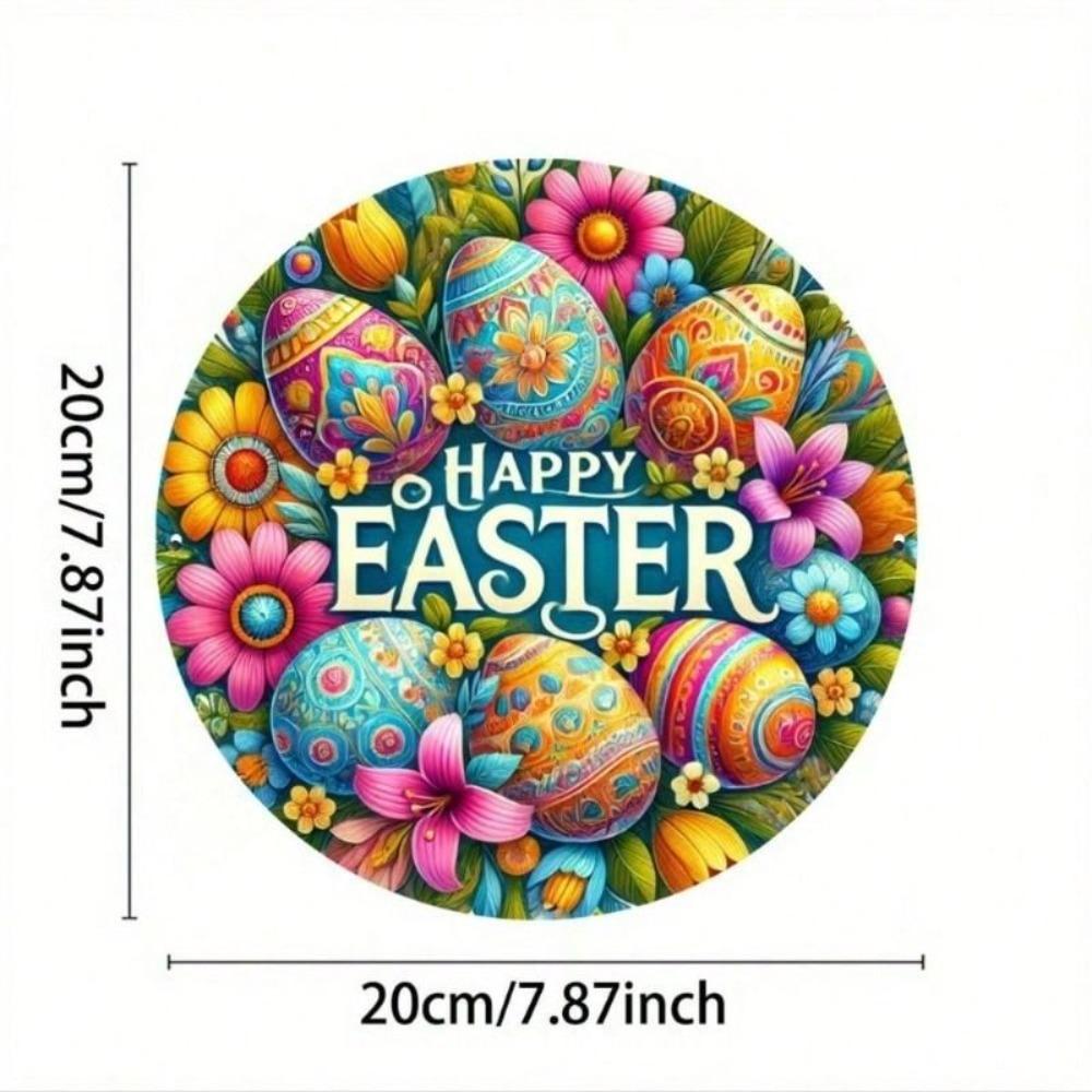 Metal Wall Art Decor, Easter Celebration 2D Round Tin Sign for Home