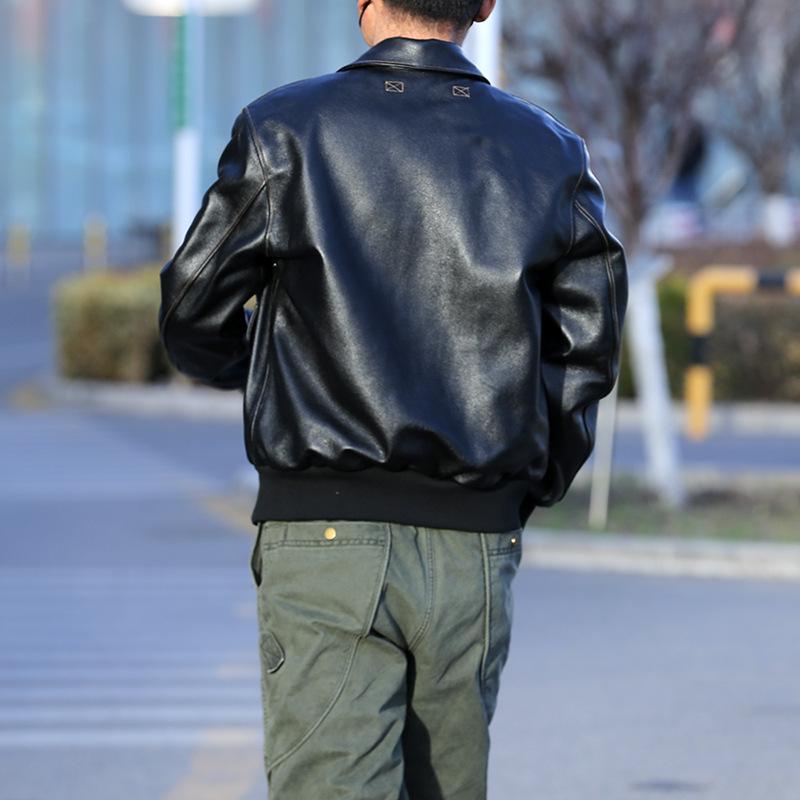 Jachetă costum de zbor din piele naturală de vacă pentru bărbați cu rever