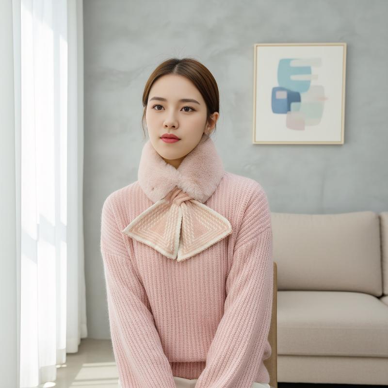 Winter Warm Solid Color Winter Neck Warmer Thicken Faux Rabbit Fur Plush Scarf Neck Warmer Cross Collar Scarf Cold Weather