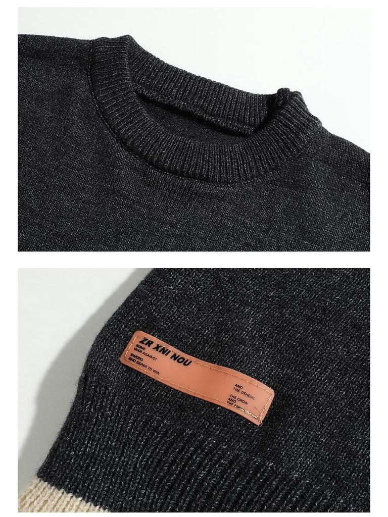 Pánský ležérní svetr s kulatým výstřihem v americkém retro stylu - Podzim/Zima Korejský pletený hoodie